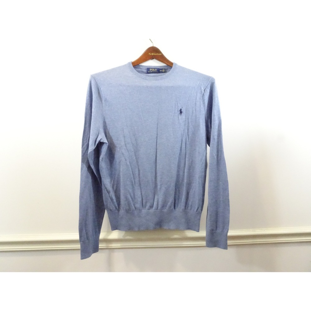 Polo Ralph Lauren Mens Blue Cotton Cashmere Crewneck Sweater Size Medium